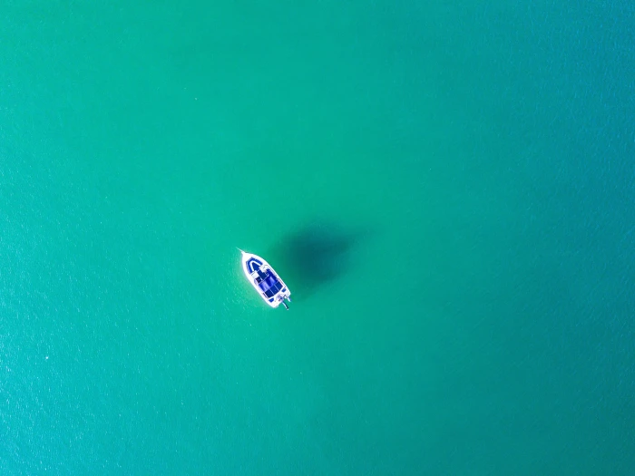 white and blue boat sea water nature turquoise aerial view 2k 4k