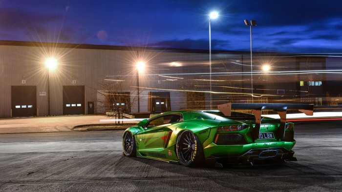 lamborghini aventador gree car rear view liberty walk lp 2k 4k 5k 8k