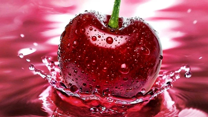 fresh cherry splash water drops droplets fruit 2k