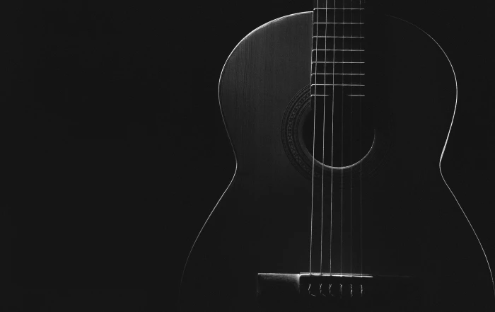 grayscale photography of acoustic guitar wallpaper macro music 2k