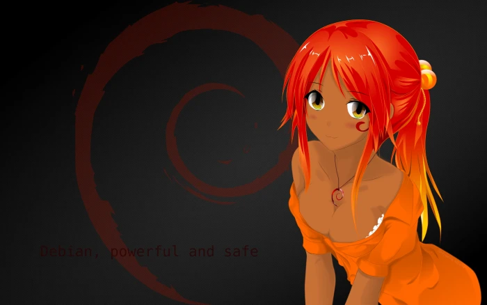 Linux anime girls os tan Debian orange color indoors red 2k