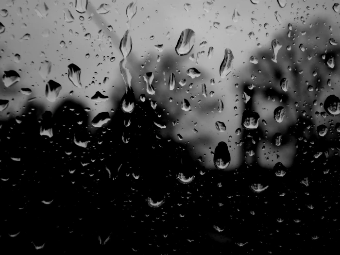 water dews drops monochrome dark macro on glass 2k