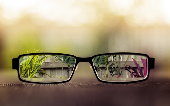 black framed eyeglasses plants depth of field digital art 2k