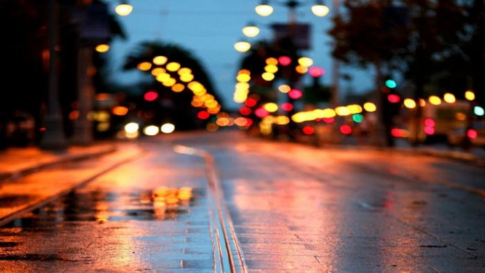 bokeh lights night evening reflection lighting road street light 2k