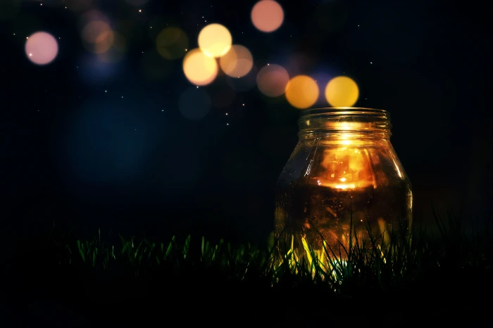 clear glass jar greens grass light background Wallpaper 2k 4k