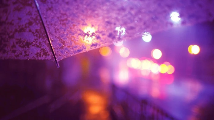 clear umbrella lights street light city rain bokeh