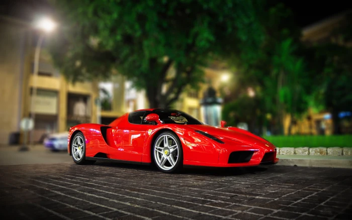 Enzo Ferrari red cars lights bokeh vehicle 2k