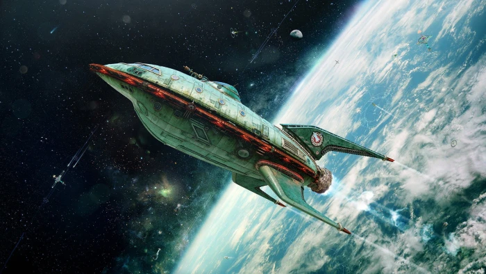 gray and red spaceship wallpaper spacecraft painting 2k