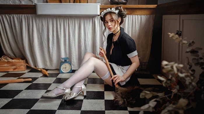 Maya Shakhnazarova women model brunette hairbun brown eyes 2k