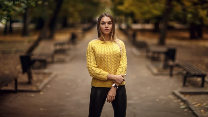 Sergey Sorokin women model portrait outdoors fall depth of field 2k