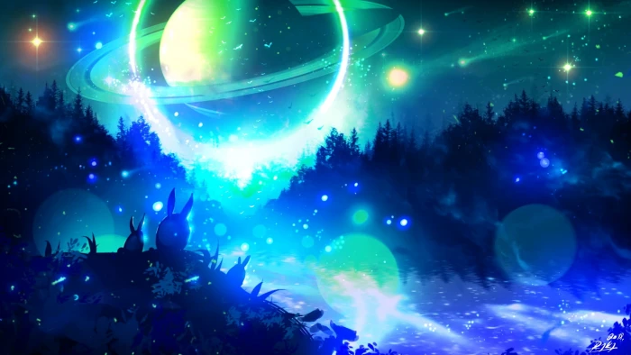 ryky painting digital art forest bokeh fantasy night 2k