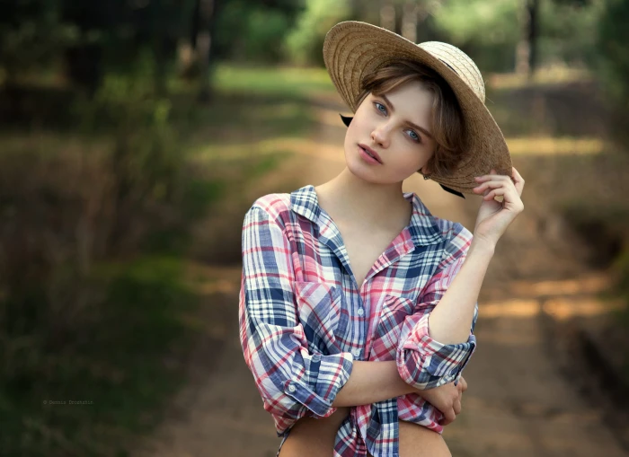 women brunette portrait face bokeh short hair blue eyes 2k