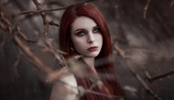 women s beige spaghetti strap top redhead outdoors long hair 2k