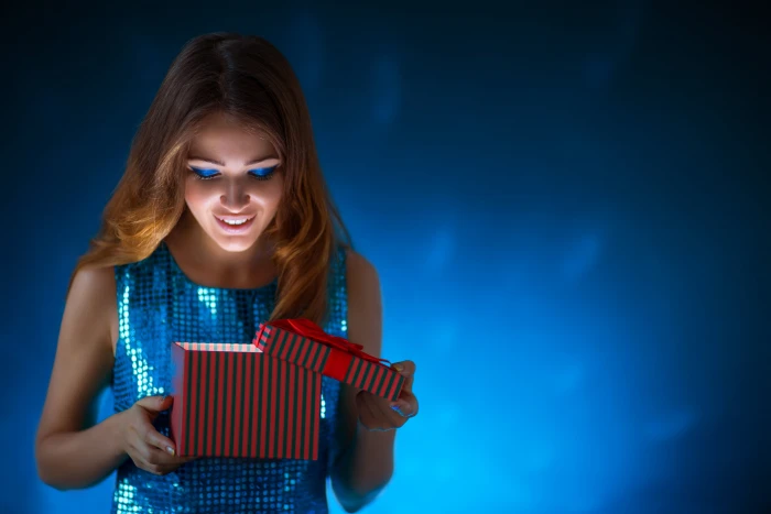 women s blue sleeveless dress Christmas Happy New Year beautiful background 2k 4k