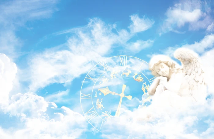 blue sky white clouds and angel illustration fantasy clock 2k 4k 5k