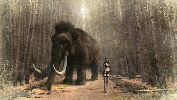 brown and black mammoth game screenshot fantasy woman forest 2k 4k 5k