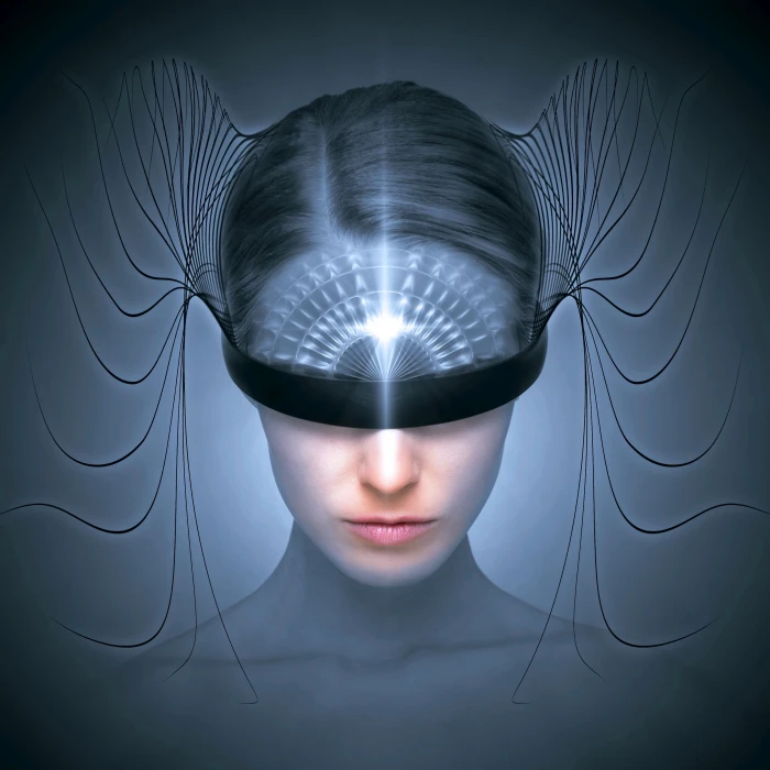 cd cover face woman futuristic science fiction surreal 2k