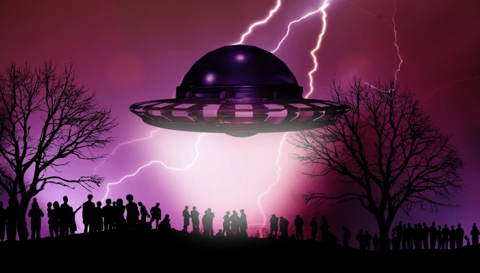 alien spaceship above people ufo arrival human group quantitative 2k 4k 5k