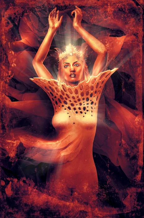 book cover enlightenment woman body red composing photomontage 2k