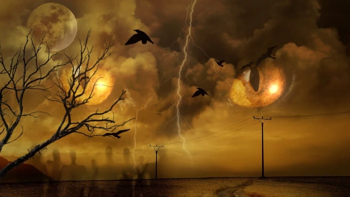 eyes cat moon full fantasy art lightning creepy 2k