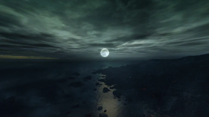 fantasy mystical moon clouds sky sea rock cloud 2k 4k