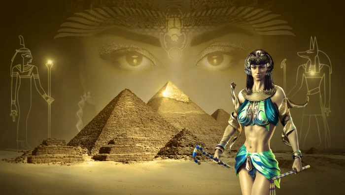 female Egyptian illustration fantasy pyramids desert sand 2k 4k 5k