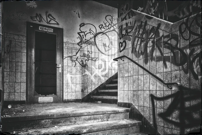 graffiti on walls inside building lost places black white pforphoto 2k 4k 5k