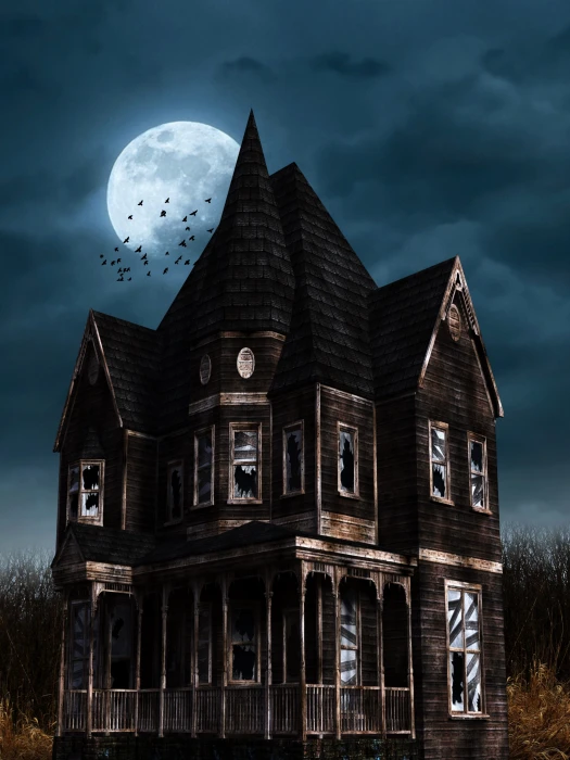gray and black mansion illustration halloween bates hotel gruslehaus 2k