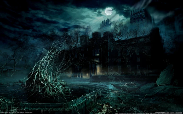 haunted house digital wallpaper night mystic abandoned 2k