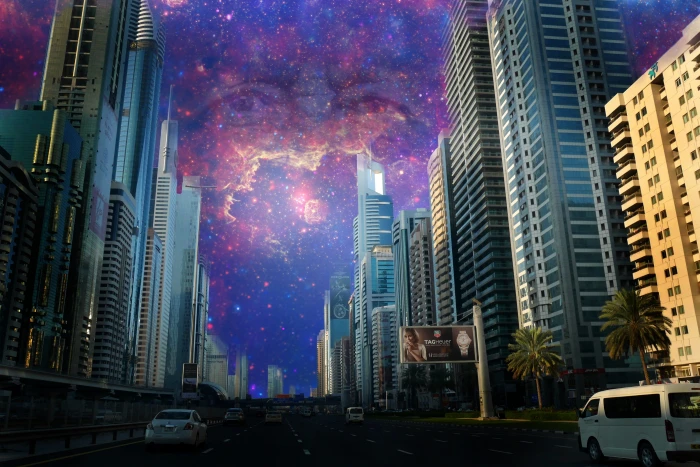 high rise building illustration the eyes of god face 2k 4k 5k