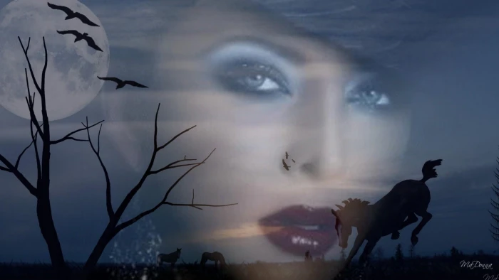 Horse Fantasy beautiful woman trees birds mystical widescreen 2k