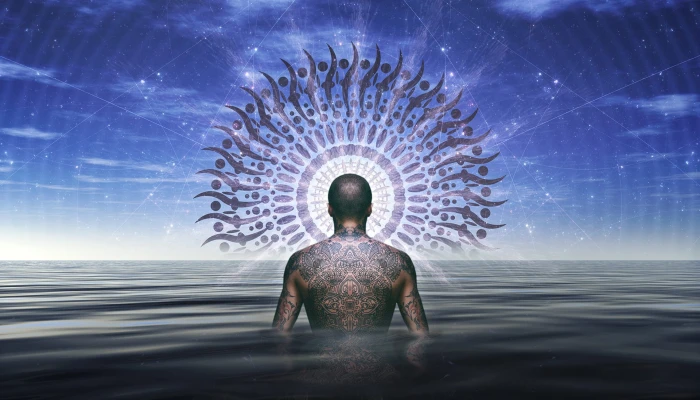 illustration of person with full body tattoo shaman spiritual 2k