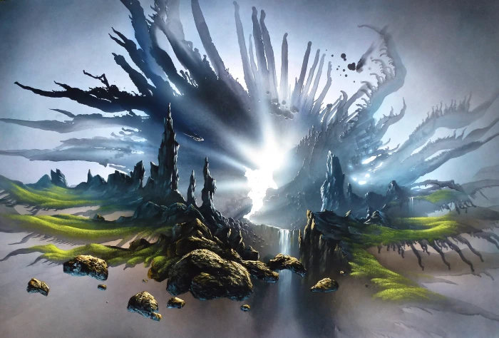 mountain illustration fantasy painting light art image artwork 2k 4k