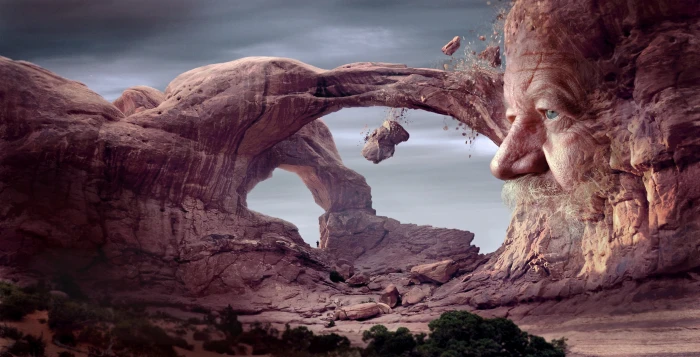 mountain with man face mystical landscape steinalt rock arch 2k