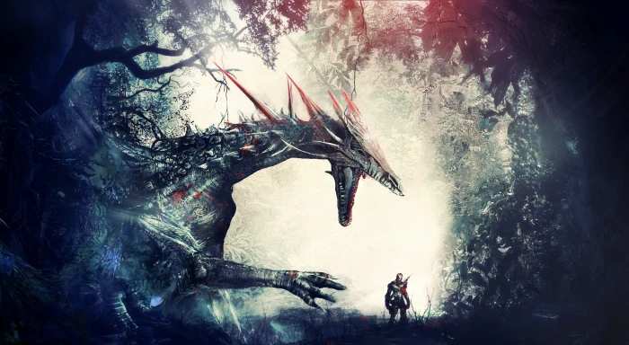 Mystic Dragon knight and dragon poster Artistic Fantasy tree 2k