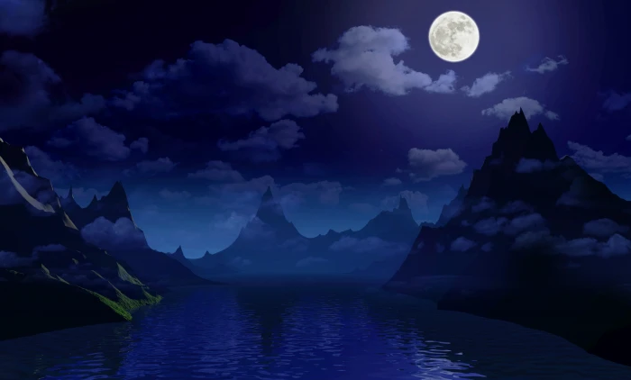 night moon light sky dark landscape fantasy water reflection 2k