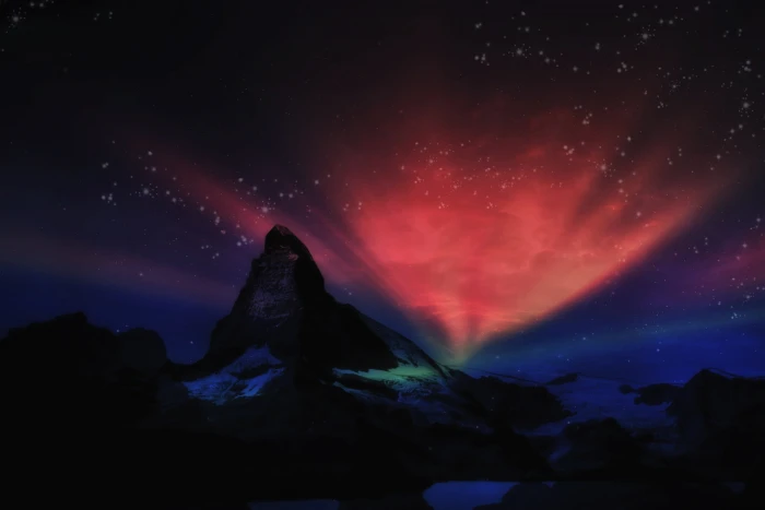 red and green aurora borealis wallpaper matterhorn swiss fantasy 2k