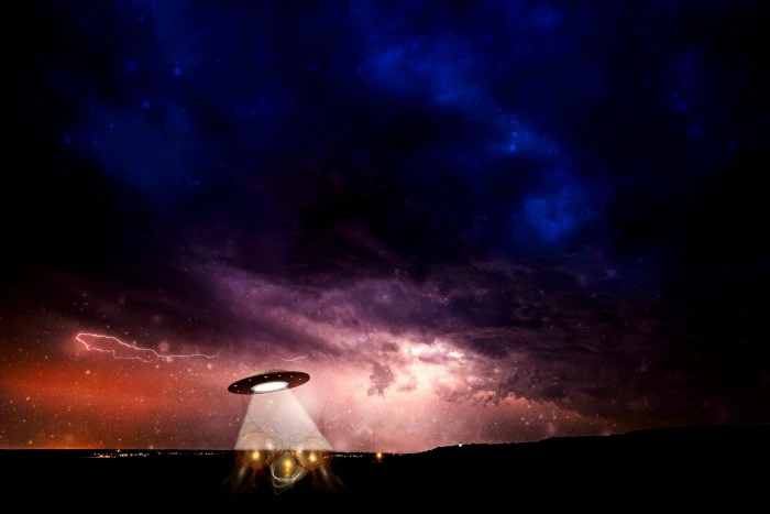 UFO in galaxy science fiction alien futuristic spaceship 2k