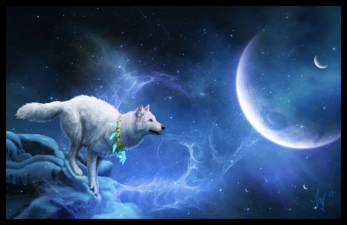 white wolf digital wallpaper planet stars mystic star Space 2k