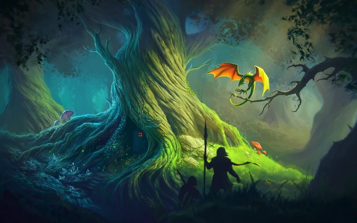 Wild forest tree beautiful warriors dragon magic colors 2k