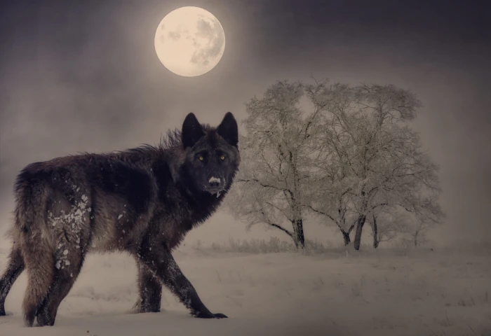 wolf moon winter full night tree mood moonlight 2k