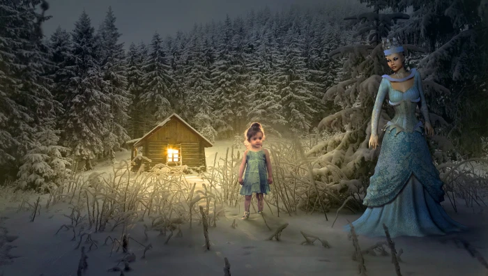 woman and girl standing beside tree during nighttime fairy tales 2k 4k 5k
