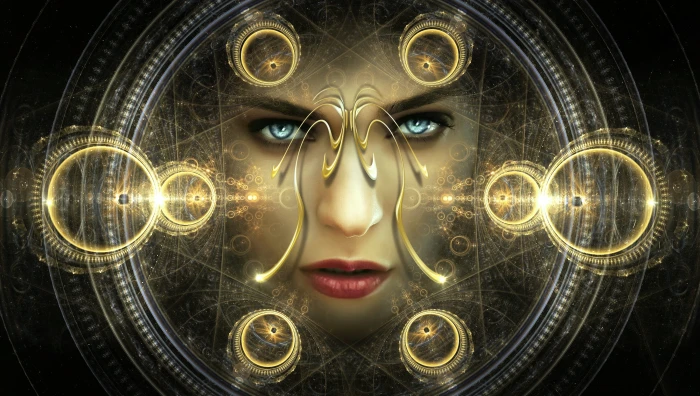 woman face portrait fantasy light pattern eyes ornament 2k 4k 5k