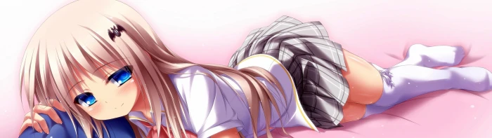 dual monitors Noumi Kudryavka thigh highs Little Busters widescreen dualmonitor dualscreen 2k 4k