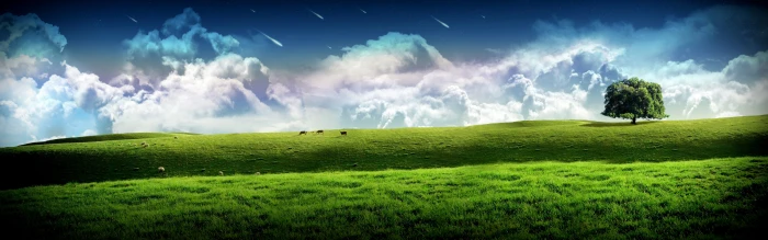 field of green grass wallpaper art clouds digital dream dual widescreen dualmonitor dualscreen 2k 4k