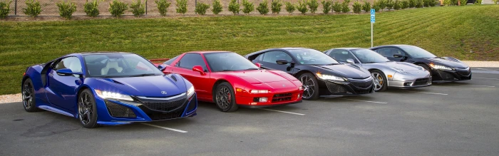 five assorted color coupes Acura NSX car vehicle parking lot widescreen dualmonitor dualscreen 2k 4k