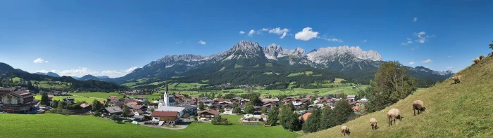 greenfield wallpaper landscape Austria town valley mountains widescreen dualmonitor dualscreen 2k 4k