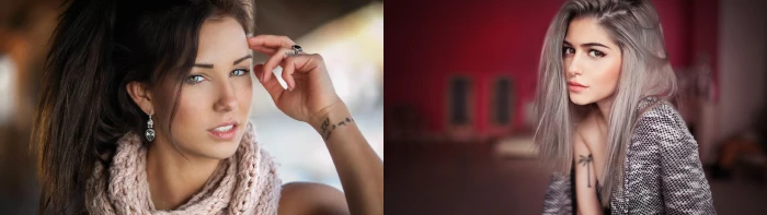 looking at viewer women Anja Zeidler dyed hair dual monitors widescreen dualmonitor dualscreen 2k 4k