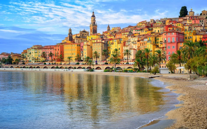 Menton city on Cote d Azur French Riviera France sandy beach under the old colorful Ultra HD Wallpaper for Desktop Tablet and Mobile Phones 2k 4k 5k