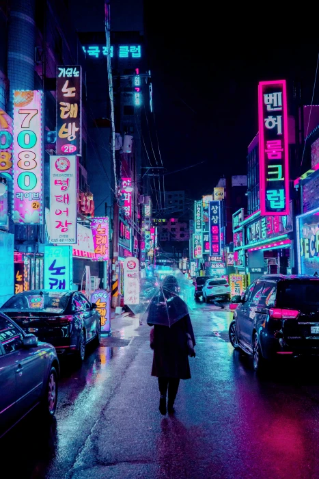 night city umbrella Korean neon 2k 4k 5k
